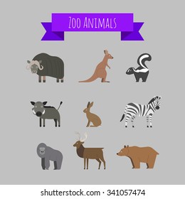 Set of Vector Zoo Wild Animals