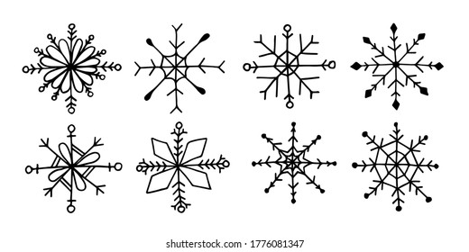 
Set Vectorial illustration of snowflakes in doodle style hand set. Snowflake collection for christmas winter design. Eps 8.