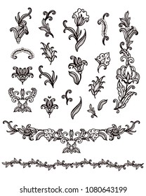 Set of vectorisolated  floral decorative vignettes on white background