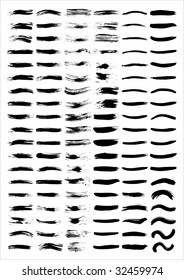 A set of vectorized grungy brush lines