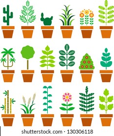 Set of vectorized plants in a pot