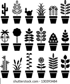 Set of vectorized plants in a pot