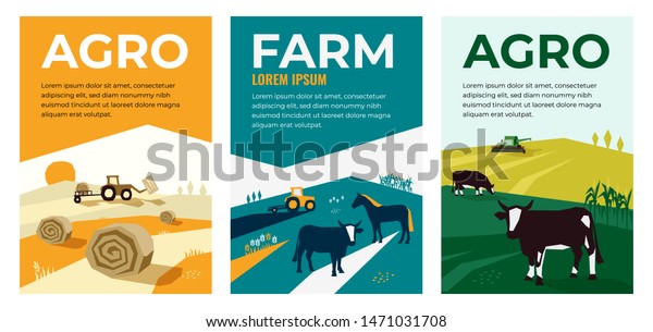 農業 農業 家畜 収穫を伴うベクター画像のセット トラクター ヘイ