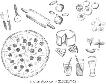 Set of vectors to be used in pizzeria menus.