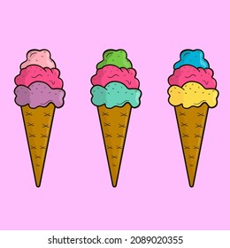 Set of vectors. Bright, tasty, cute ice cream