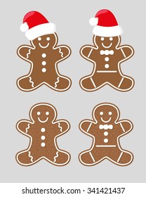 Set vectors design elements funny Gingerbread man different colors and patterns isolated on gray background