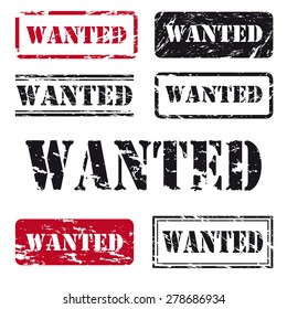 Set vectors of different stamps in grunge look "Wanted".