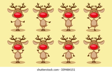 Set vectors elements funny Christmas Santa's Deers different character isolated on light yellow background
