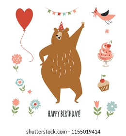 set of vectors elements for greeting birthday card design