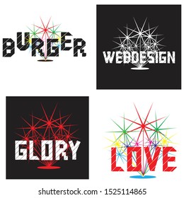 Set of vectors and illustrations with fireworks. Backgrounds and badges for logos. Pictures for any holidays. Gift kit.