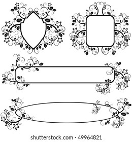 set of vectors monochrome frames with floral pattern