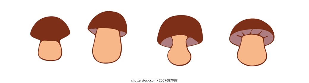 Set of vectors mushrooms in doodle flat style. Hand drawn color illustrations, clipart, design elements isolated. Theme of nature, forest, thanksgiving