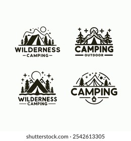 Eine Reihe von Vektorgrafiken für das Logo des Wildnis-Campings im Freien