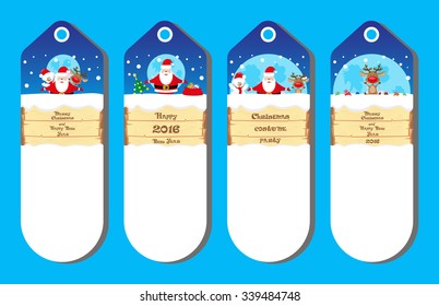 Set of vectors patterns for design holiday tickets or banners or posters with Santa Claus and Snowman and Deer