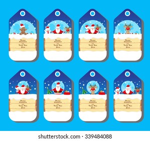 Set vectors patterns for design holidays tickets or banners or posters with Santa Claus and Snowman and Deer