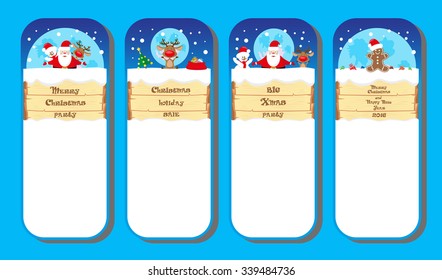 Set vectors patterns for design holidays tickets or banners or posters with Santa Claus and Snowman and Deer