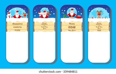 Set vectors patterns for design holidays tickets or banners or posters with Santa Claus and Snowman and Deer