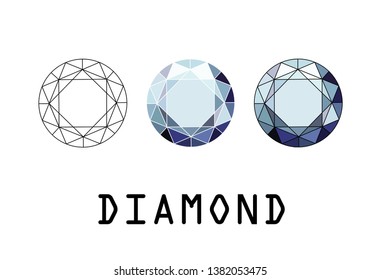 Set of vectors of round diamond isolated on white background. Vector illustration.