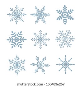 Set of vectors snowflakes on white isolated background.