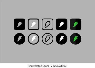 Set Vectors UI Design Icon Lightning Energy Gray Background