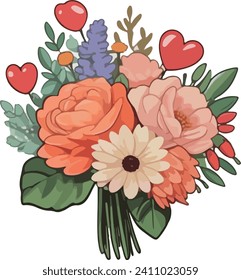 Set of vectors for Valentine's day. Watercolor hearts and lovers. Significant other. Vector illustration