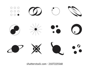 Set of vectors in Y2K style circles and planet shapes for decoration.