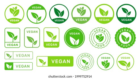 Set Of Vegan Badges Icons. Vegan healthy diet food signs.