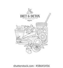 Set Of Vegan Diet Food Hand Drawn Realistic Sketch