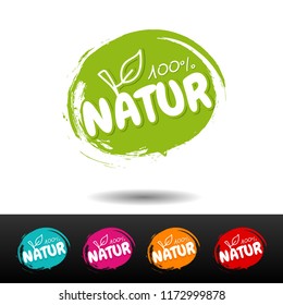 Set of vegan food badges. 100% nature. Vector hand drawn labels. 