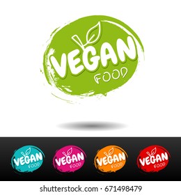 Set of vegan food badges. Vector hand drawn labels. 