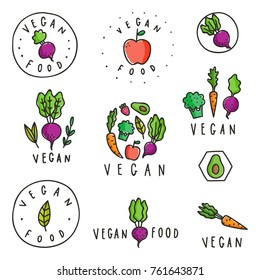 Set of vegan food badges. Vector signs