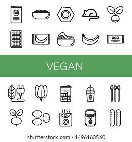 Set of vegan icons such as Nuts, Cucumber, Pistachio, Banana, Nut, Salad, Animal testing, Radish, Mint, Bio, Spinach, Potato, Potatoes, Smoothie, Pineapple, Asparagus , vegan