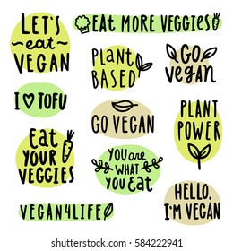 Set of vegan lettering. Vector hand drawn illustration