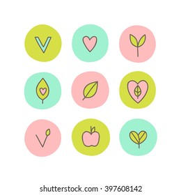 Set of vegan, natural, organic abstract icons. Can be used for packaging design.