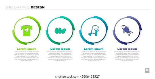 Set Vegan shirt, Chicken egg, Genetically modified chicken and Fish. Business infographic template. Vector