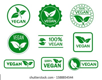 set of vegan signs or green vegan label or green natural badges product concept. eps 10 vector