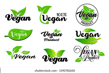 set of vegan signs or green vegan label or green natural badges product concept. eps 10 vector