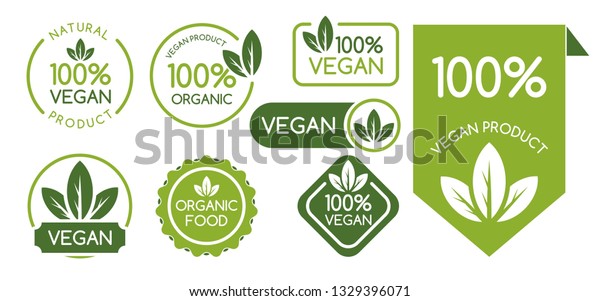 Set of\
Vegan Signs. Vegan Logo. Vector\
Illustration.