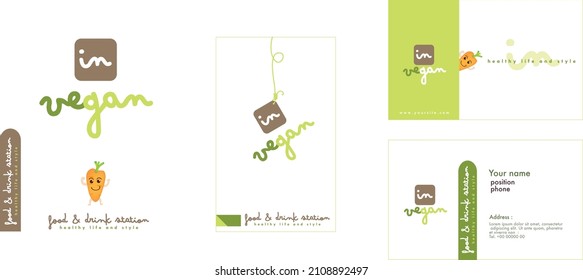 Set of vegen logo and card design for business. logo of vegetarian for restaurant or market. 