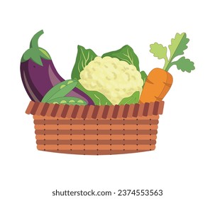 Set of Vegetable in Basket Fresh and Best Realistic Vector Illustration