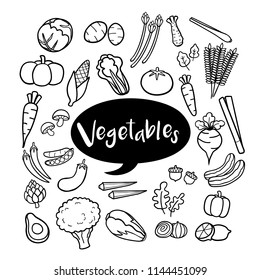 Set of vegetable elements in hand drawn doodles