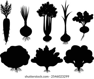 Conjunto de Ícones Vegetais no Estilo de Design Plano
