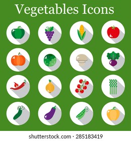 Set of vegetable icons into flat style. Isolated objects. Vegetarian concept healthy life. Vector illustration