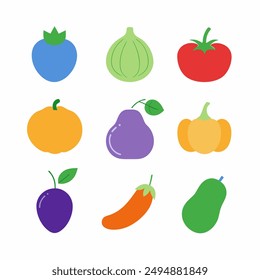 Set vegetable icons tomato, pumpkin, beet, carrot, artichoke, bell pepper, eggplant, kohlrabi, cauliflower, maize, pumkin, celery. Isolated vector icons. Stylish solution for app, website or logo.