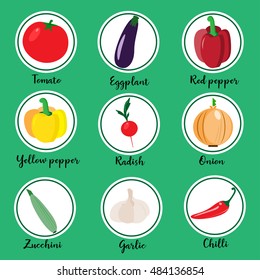 Set of vegetable icons, vector illustration in flat style
