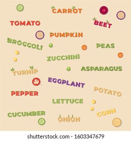 Set of Vegetable lettering. Vector illustration.