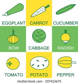 Set of vegetable. Line icons set with flat design elements. Vector clip-art illustration