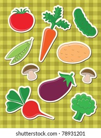 set of vegetable on check tablecloth. vector illustration