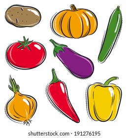 set of vegetable, potato, pumpkin, cucumber, vector illustration