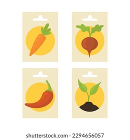 A set of vegetable seeds in bags. Vector isolated illustration of vegetable seeds in a bag.